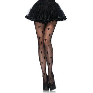 Leg Avenue Black Spandex Sheer Cross Pantyhose Tights 7294 Club Discontinued  Co